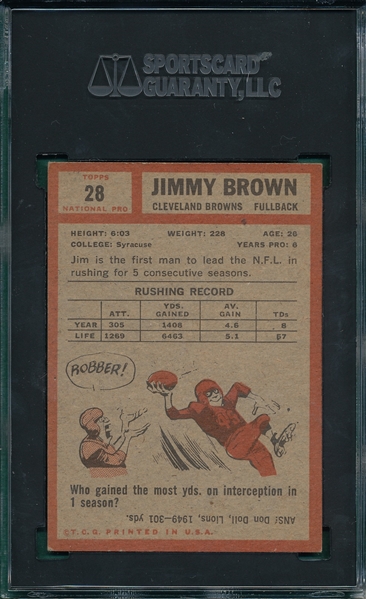 1962 Topps FB #28 Jimmy Brown SGC 5