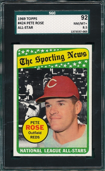 1969 Topps #424 Pete Rose, All Star, SGC 92