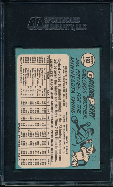 1965 Topps #193 Gaylord Perry SGC 96 *MINT*