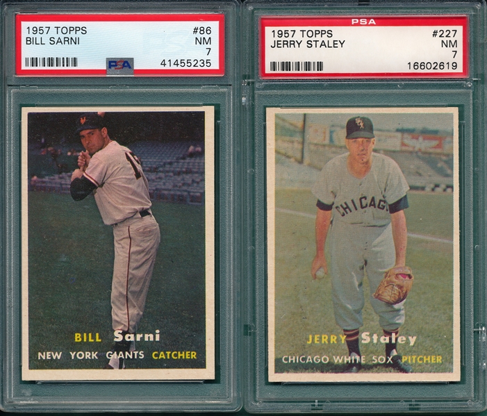 1957 Topps #86 Sarni & #227 Staley, Lot of (2) PSA 7