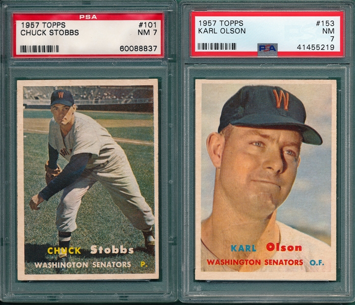 1957 Topps #101 Stobbs & #153 Olson, Lot of (2) PSA 7