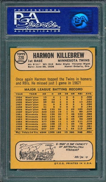 1969 Topps #220 Harmon Killebrew PSA 9 *MINT*