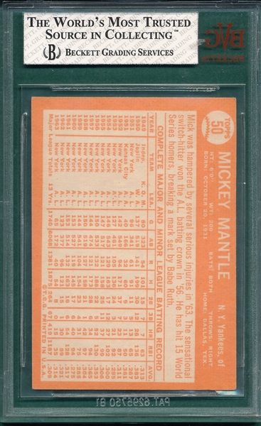 1964 Topps #50 Mickey Mantle BVG 5