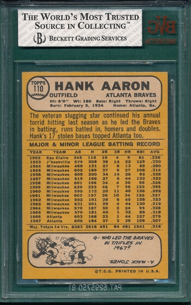 1968 Topps #110 Hank Aaron BVG 7.5
