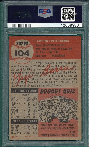 1953 Topps #191 Yogi Berra PSA 4.5