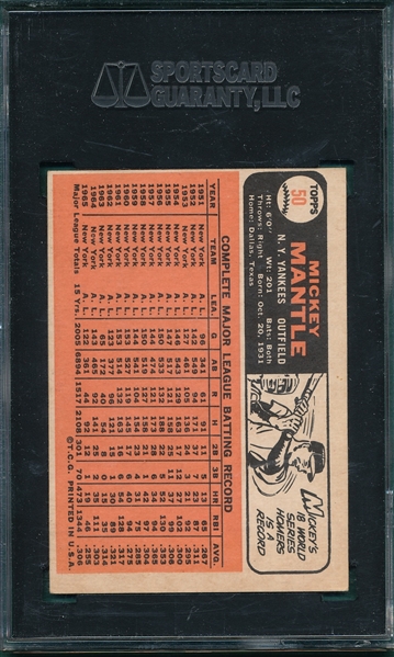 1966 Topps #50 Mickey Mantle SGC 60