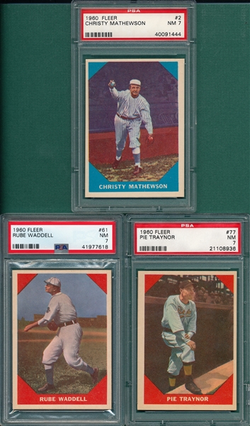 1960 Fleer Baseball Greats #61 Wadell, #77 Traynor & #2 Mathewson, Lot of (3) PSA 7
