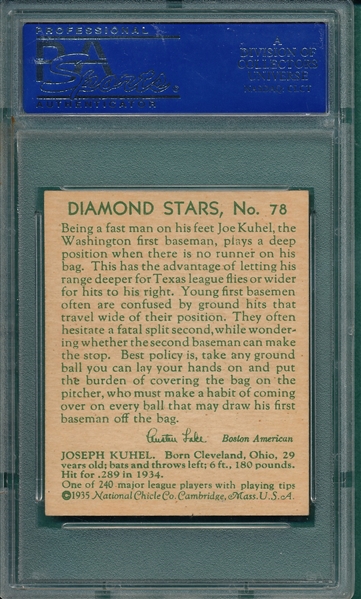1934-36 Diamond Stars #78 Joe Kuhel PSA 7