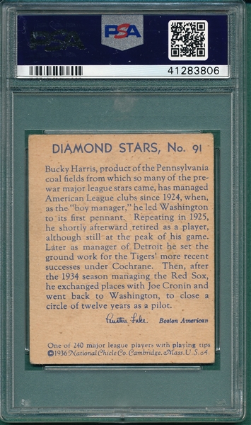 1934-36 Diamond Star #91 Bucky Harris PSA 3.5