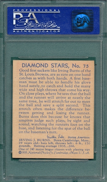 1934-36 Diamond Stars #75 Irving Burns PSA 7