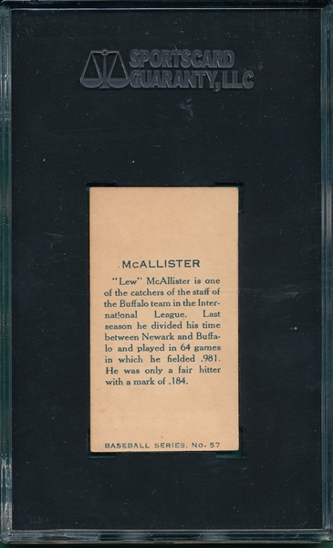 1912 C46 #57 Lew McAllister Imperial Tobacco SGC 70