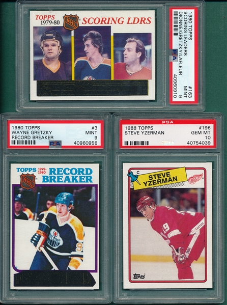 1980 Topps HCKY Gretzky #3 & #163 PSA 9 & Yzerman, Rookie, PSA 10 Lot of (3)