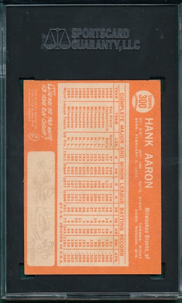 1964 Topps #300 Hank Aaron SGC 4