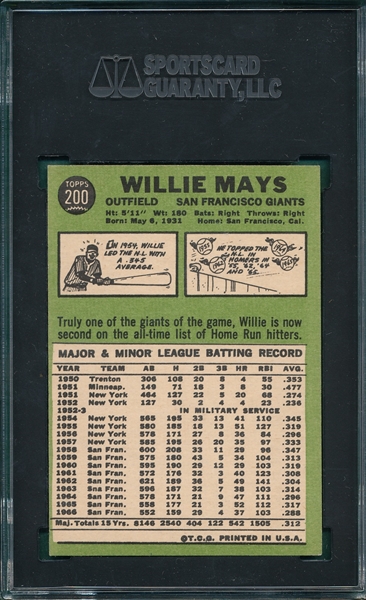 1967 Topps #200 Willie Mays SGC 5