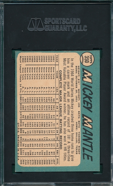 1965 Topps #350 Mickey Mantle SGC 5