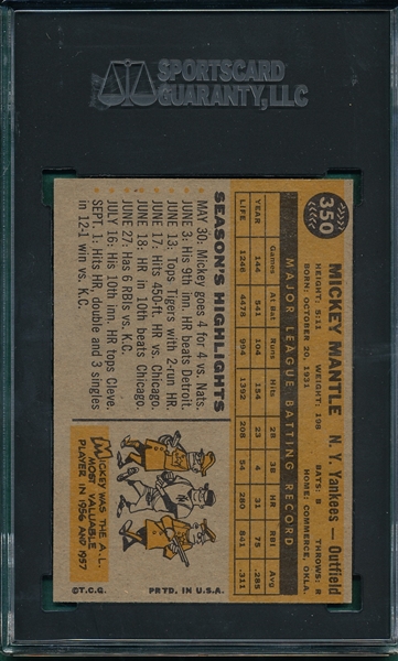 1960 Topps #350 Mickey Mantle SGC 5.5
