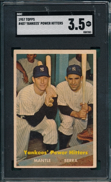 1957 Topps #407 Yankee Power Hitters W/ Berra & Mantle SGC 3.5