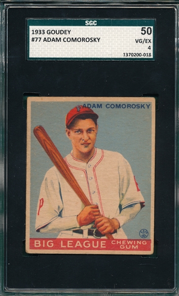 1933 Goudey #77 Adam Comrosky SGC 50
