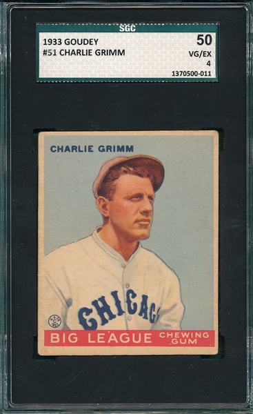 1933 Goudey #51 Charlie Grimm SGC 50