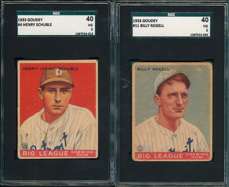 1933 Goudey #4 Schuble & #11 Rogell, Lot of (2) SGC 40