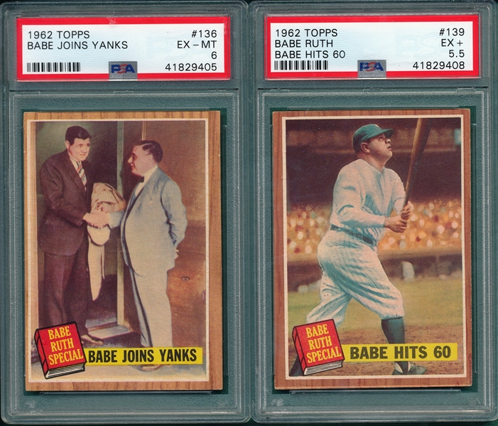 1962 Topps Babe Ruth Special Lot of (5) W/ #140 Gehrig PSA