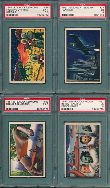 1951 Bowman Jets, Rockets & Spacemen, Lot of (8), PSA