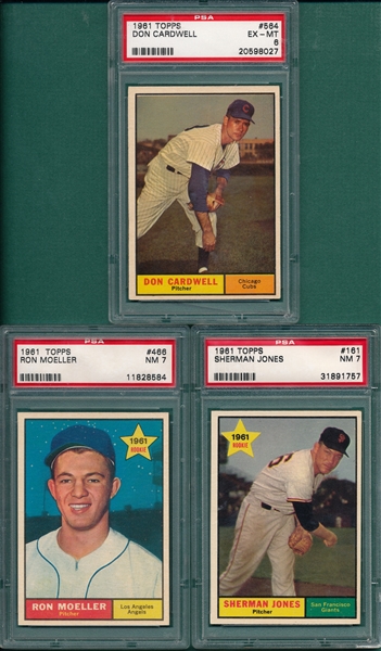1961 Topps Lot of (7) W/ #564 Cardwell PSA 