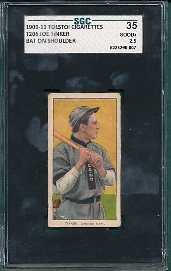 1909-1911 T206 Tinker, Bat on Shoulder, Tolstoi Cigarettes SCG 35