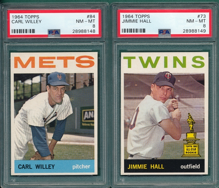 1964 Topps #73 Hall & #84 Willey, Lot of (2), PSA 8