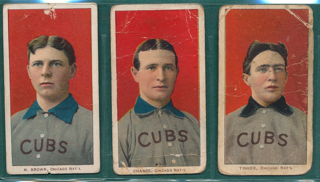1909-1911 T206 Tinker/M. Brown/Chance, Red Portrait, Lot of (3) 