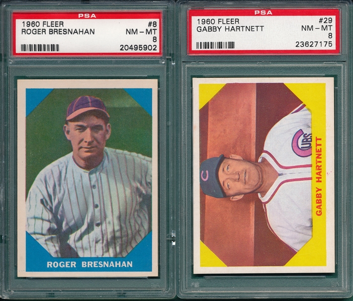 1960 Fleer Baseball Greats #8 Bresnahan & #29 Hartnett, Lot of (2) PSA 8