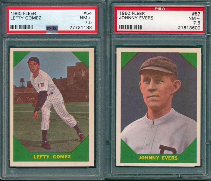 1960 Fleer Baseball Greats #54 Gomez & #57 Evers, Lot of (2) PSA 7.5