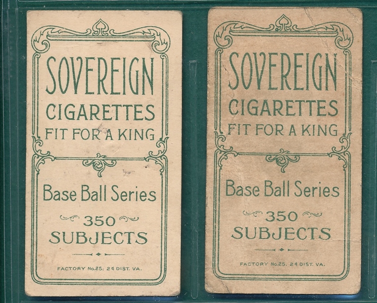 1909-1911 T206 Kroh & Beckley, Sovereign Cigarettes, Lot of (2)