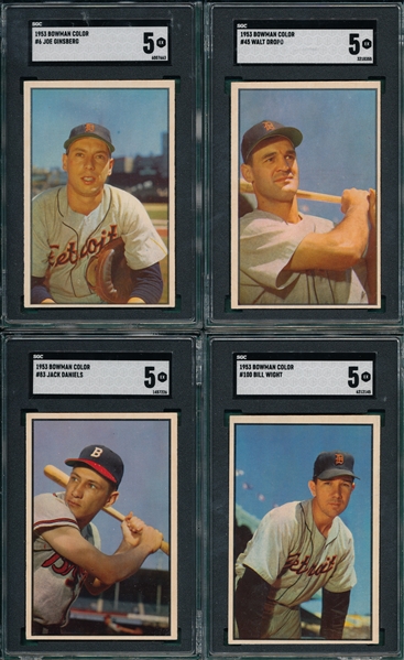 1953 Bowman Color Lot of (4) W/ #6 Ginsberg SGC 5