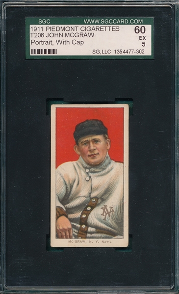 1909-1911 T206 McGraw, Portrait With Cap, Piedmont Cigarettes SGC 60