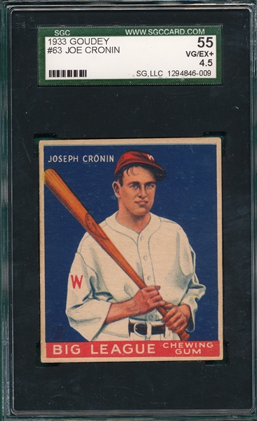 1933 Goudey #63 Joe Cronin SGC 55
