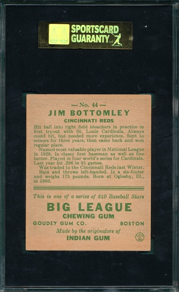 1933 Goudey #44 Jim Bottomley SGC 80