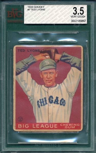 1933 Goudey #7 Ted Lyons BVG 3.5