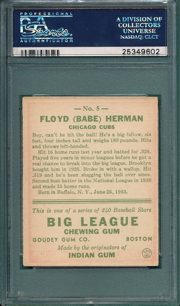 1933 Goudey #5 Babe Herman PSA 5