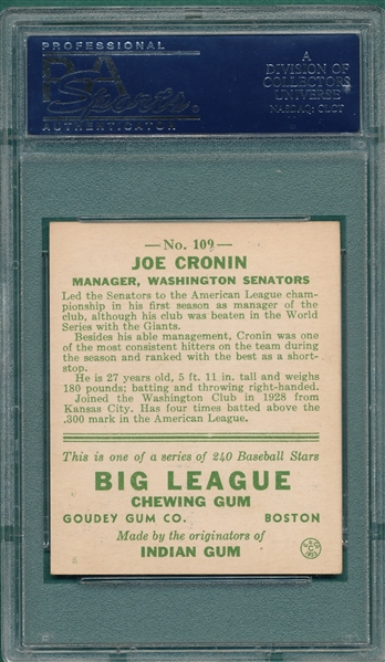 1933 Goudey #109 Joe Cronin PSA 5.5