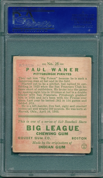 1933 Goudey #25 Paul Waner PSA 5