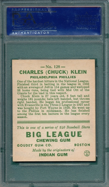 1933 Goudey #128 Chuck Klein PSA 6