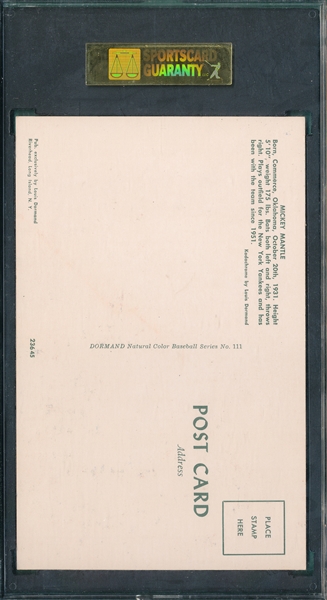 1953-55 Dormand Postcard Mickey Mantle SGC 70