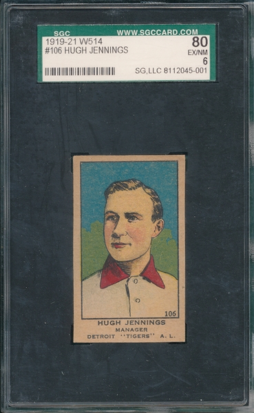 1919-21 W514 #106 Hugh Jennings SGC 80
