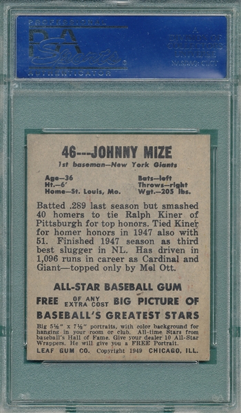 1948 Leaf #46 Johnny Mize PSA 6