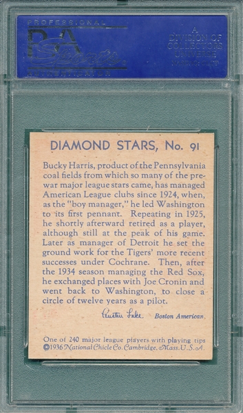 1934-36 Diamond Stars #91 Bucky Harris PSA 7 *SP*
