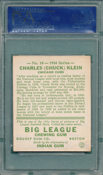 1934 Goudey #10 Chuck Klein PSA 6
