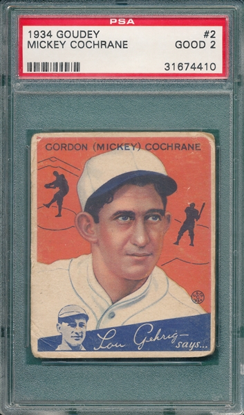 1934 Goudey #2 Mickey Cochrane PSA 2