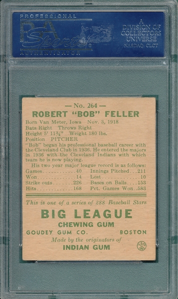 1938 Goudey #264 Bob Feller PSA 5