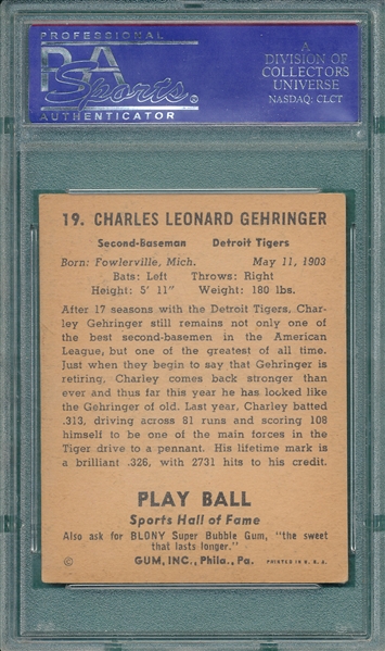 1941 Play Ball #19 Charley Gehringer PSA 5